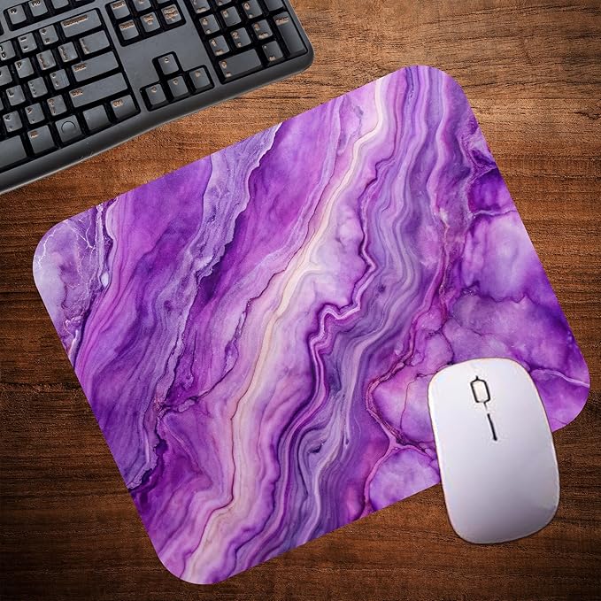 Purple Marble Agate Mouse Pad Mat Mousepad for Desk Computer Laptop PC Gaming Home or Office Gift Marbled Abstract (Purple Agate MP46)