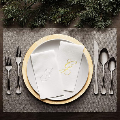 AH AMERICAN HOMESTEAD Disposable Hand Towels for Bathroom 50 Count - Guest Bathroom Essentials -Bathroom Paper Towels - Monogrammed Disposable Napkins - Wedding Napkins in Paper Towel Tray (Gold, W)