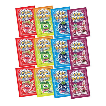 Tiltay Pop Boom Popping Candy – 4 Flavor Assortment, Strawberry, Cherry Cola, Green Apple, Blue Raspberry - 12 Packs