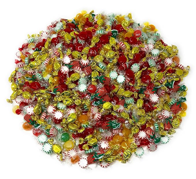 Holiday American Old Fashioned Hard Candy - 10 lbs - Peppermint and Spearmint Starlights, Cinnamon Disks, Butterscotch, Strawberry Jelly Filled Candy and Fruity Hard Candy - Bulk Holiday Classics Assortment- Individually Wrapped, 160 oz.