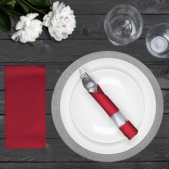 AMERICAN HOMESTEAD Paper Napkins - Burgundy Disposable Linen-Like Dinner Napkins - Restaurant-Quality Table Serviettes for Weddings, Parties, and Events - 15.75" x 15.75" - 50 Count