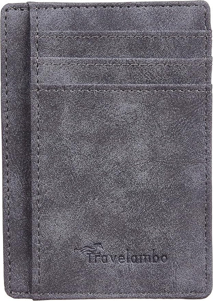 Travelambo Slim Wallet Front Pocket Minimalist Leather RFID Blocking Medium Size