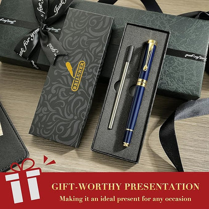 BEILUNER Ballpoint Pens, Stunning Blue Chrome Metal Pen with Golden Trim, Best Ball Pen Gift Set for Men & Women, Graduation, Executive, Office, Nice Office-Gift Box with 0.5mm Black Extra Refill