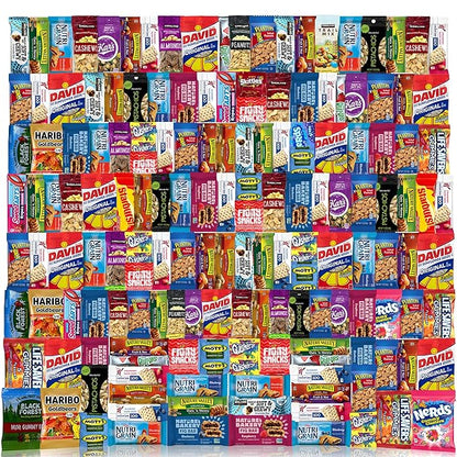 Snack Gift Care Basket, (140 Count) Snacks Gift Basket. Granola Bars, Nuts, Trail Mix, Fruit Snacks, Candy - Great Gift for Home, Work, Grab and Go, Office, College Student