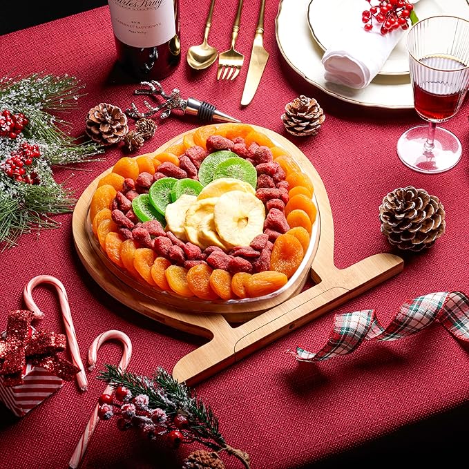 Oh! Nuts Dried Fruit Gift Basket - Gourmet Gift Baskets - Holiday Healthy Assortment Dried Fruits Gift Box - Crafted in the USA - Wooden Heart Shape Gift Tray - (Ruby Heart)