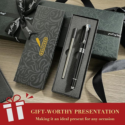 BEILUNER Ballpoint Pens, Stunning Black Chrome Ballpoint Pen with Silver Trim, Best Ball Pen Gift Set for Men & Women, Professional, Executive, Office, Fancy Pen-Gift Box With 0.5mm Extra Black Refill