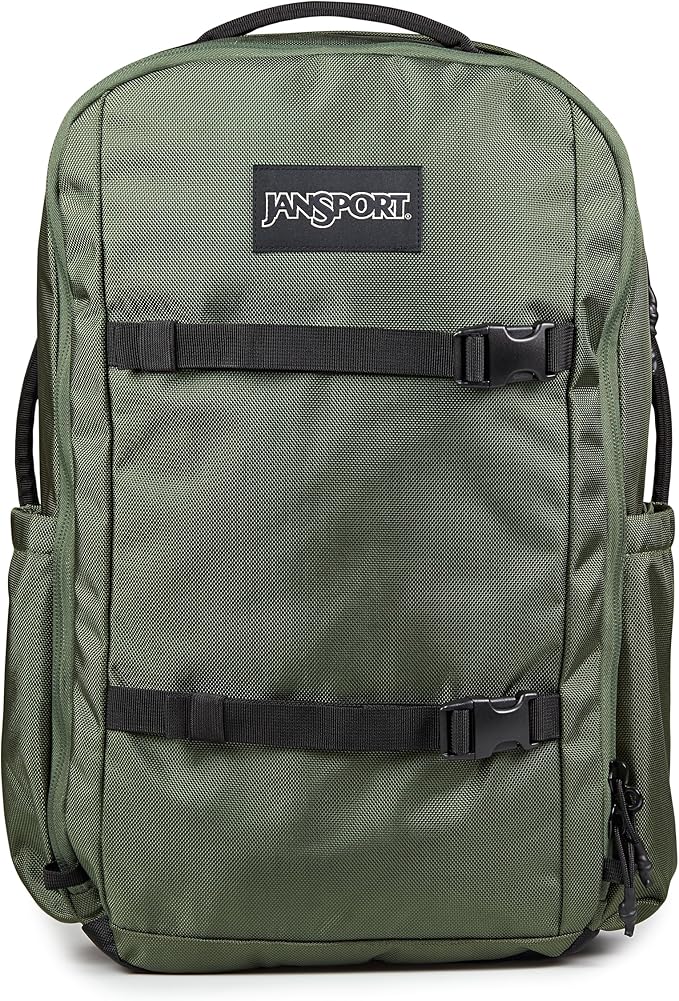 JanSport Venture Pack – Travel Pack With Large Main Compartment with Compression Straps, Dual Water Bottle Pockets, Padded Hip Belt & Luggage Trolley Pass-Through, Cargo Green