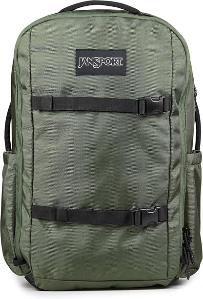 JanSport Venture Pack – Travel Pack With Large Main Compartment with Compression Straps, Dual Water Bottle Pockets, Padded Hip Belt & Luggage Trolley Pass-Through, Cargo Green