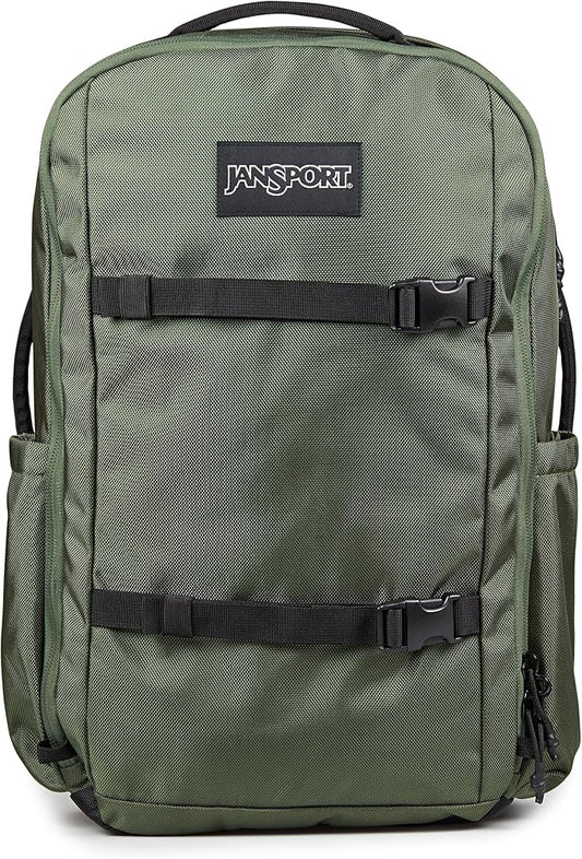 JanSport Venture Pack – Travel Pack With Large Main Compartment with Compression Straps, Dual Water Bottle Pockets, Padded Hip Belt & Luggage Trolley Pass-Through, Cargo Green