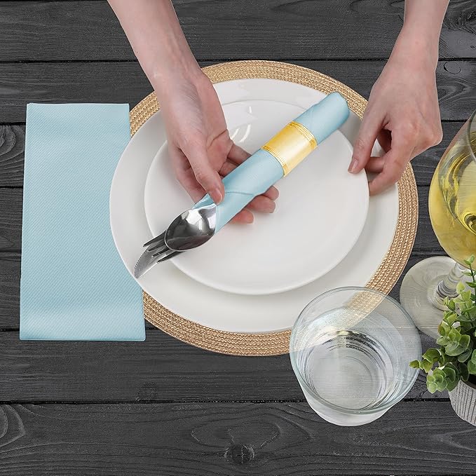 AMERICAN HOMESTEAD Paper Napkins - Light Blue Disposable Linen-Like Dinner Napkins - Restaurant-Quality Table Serviettes for Weddings, Parties, and Events - 15.75" x 15.75" - 50 Count