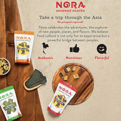 Original Crispy Seaweed Snacks by Nora, Low-Carb Healthy Snacks for Adults, Thick Nori Sheets Snack Strips, Asian Snacks, Vegan, Gluten-Free, Non-GMO, 12-Pack
