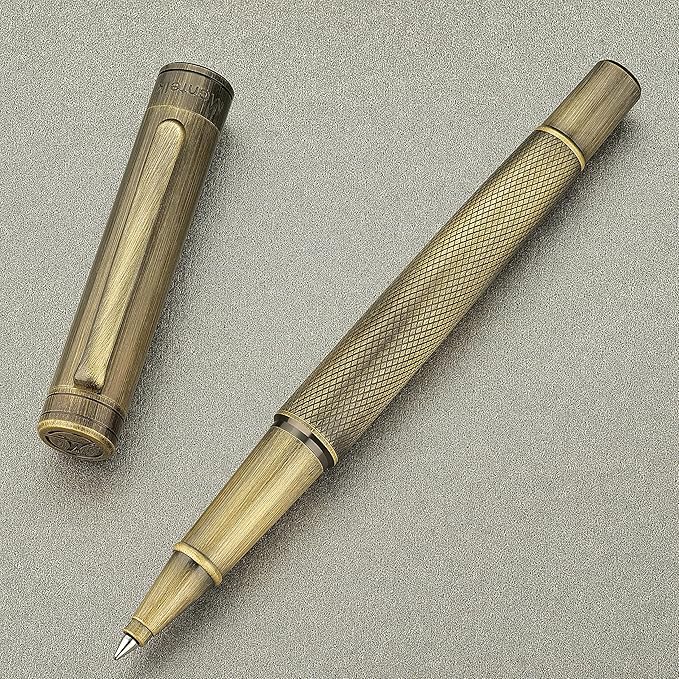 Bronze Rollerball Pen, Stunning Luxury with Mesh Texture Design、Schmidt Ink Refill, Nice Gift Set for Men & Women, Business, Executive, Office, Writing, Graduation, Nice Fancy Designer Pens
