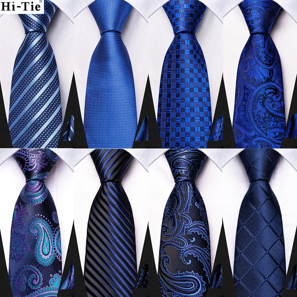 Hi-Tie Boy Silk Tie For Children Navy Blue Plaid Luxury Designer Handky Child Necktie 120CM Long 6CM Wide Fashion Student Tie