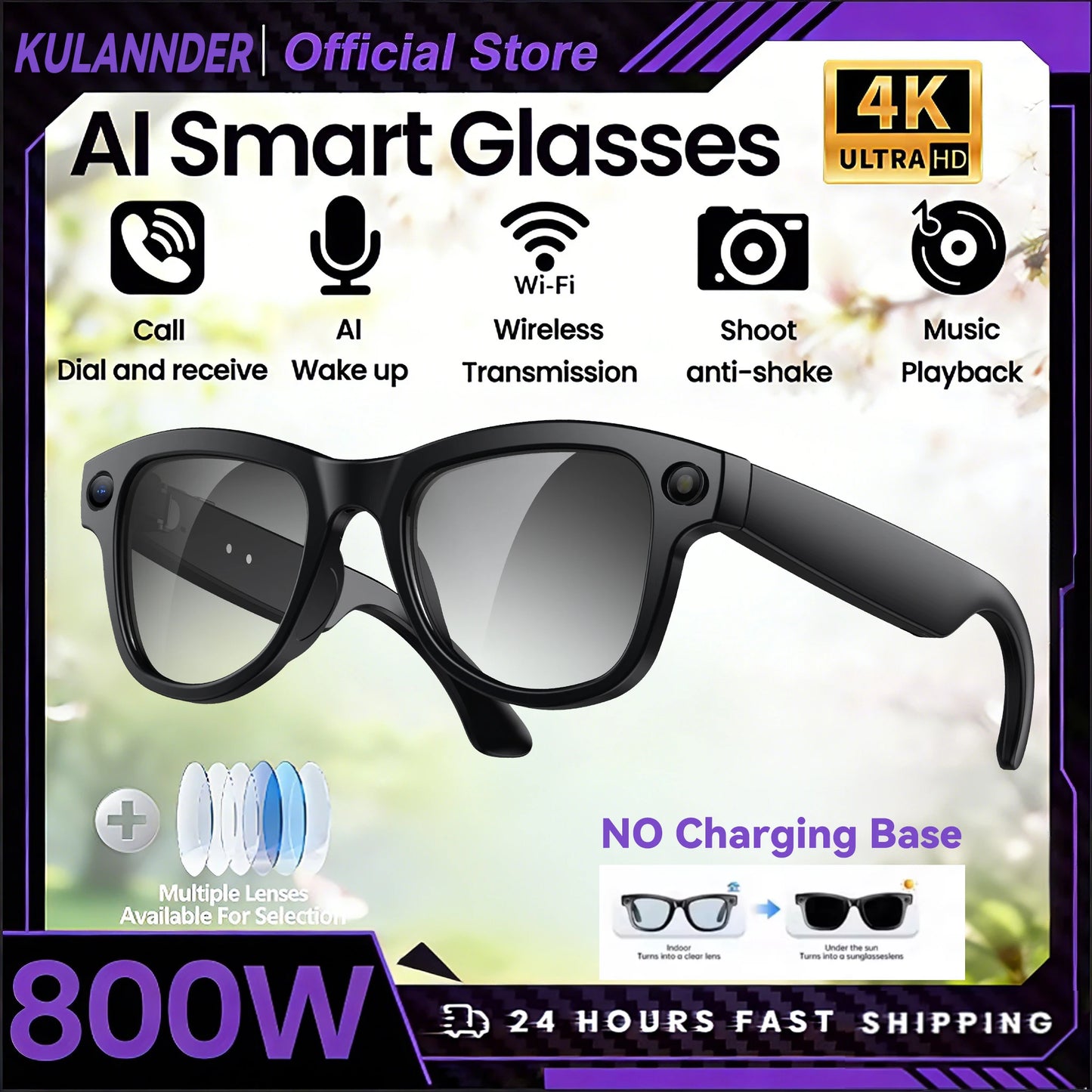 KULANNDER Smart AI Glasses 2026 M02 Ultra | 8MP Camera, 3600mAh, 120+ Languages, ChatGPT, 32GB