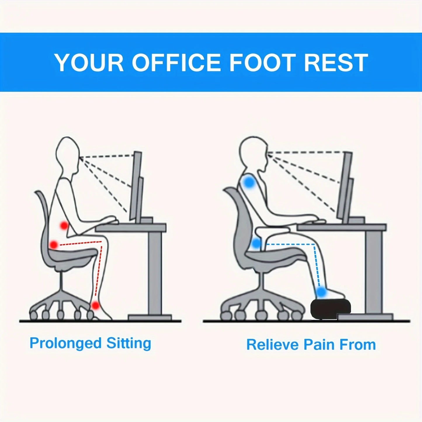 Footrest, footstool under the workbench, footstool with washable cover
