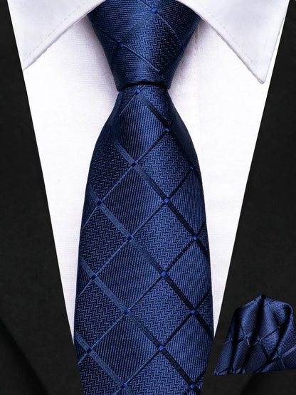 Hi-Tie Boy Silk Tie For Children Navy Blue Plaid Luxury Designer Handky Child Necktie 120CM Long 6CM Wide Fashion Student Tie