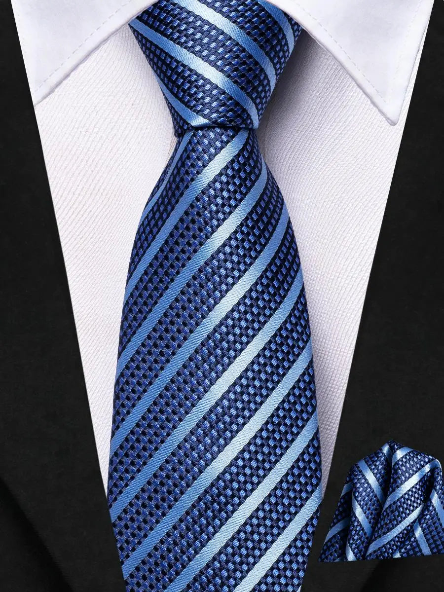 Hi-Tie Boy Silk Tie For Children Navy Blue Plaid Luxury Designer Handky Child Necktie 120CM Long 6CM Wide Fashion Student Tie