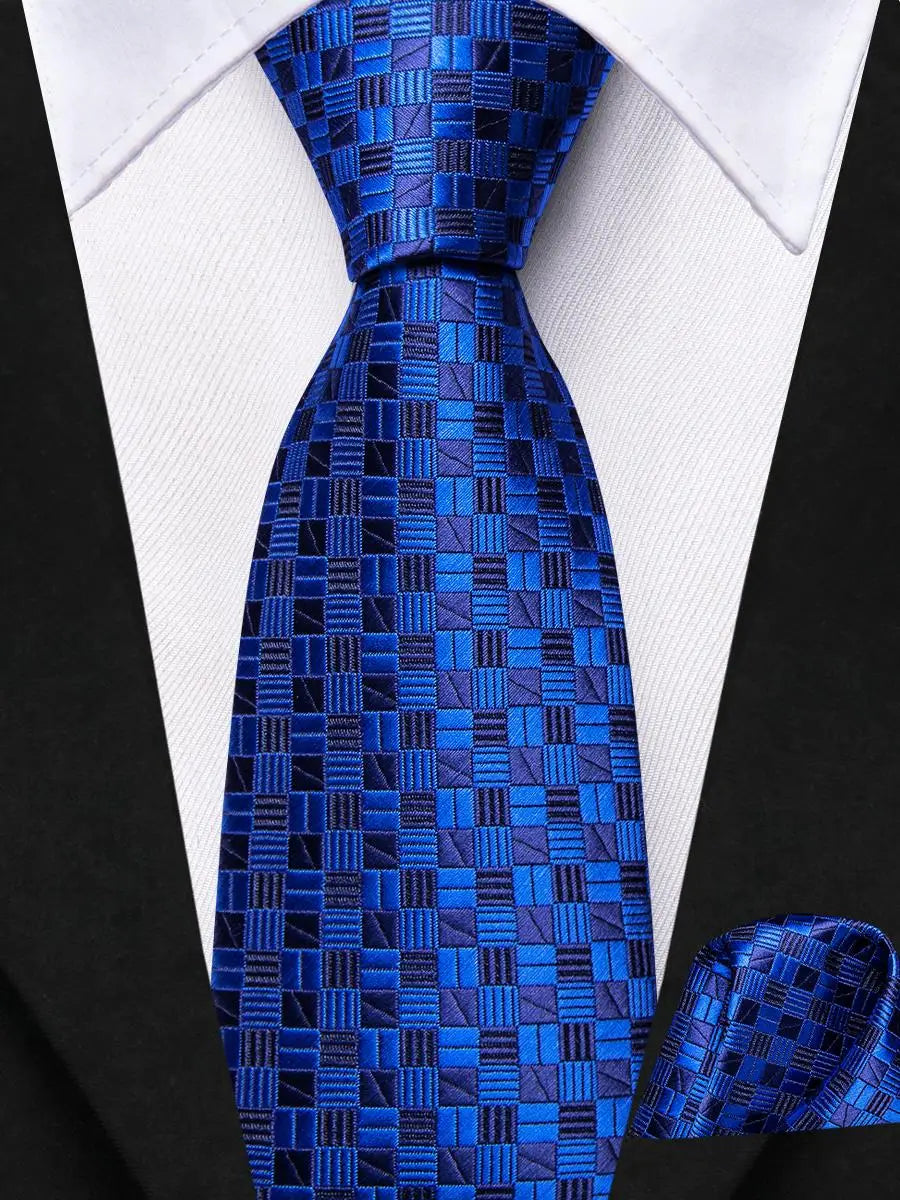 Hi-Tie Boy Silk Tie For Children Navy Blue Plaid Luxury Designer Handky Child Necktie 120CM Long 6CM Wide Fashion Student Tie
