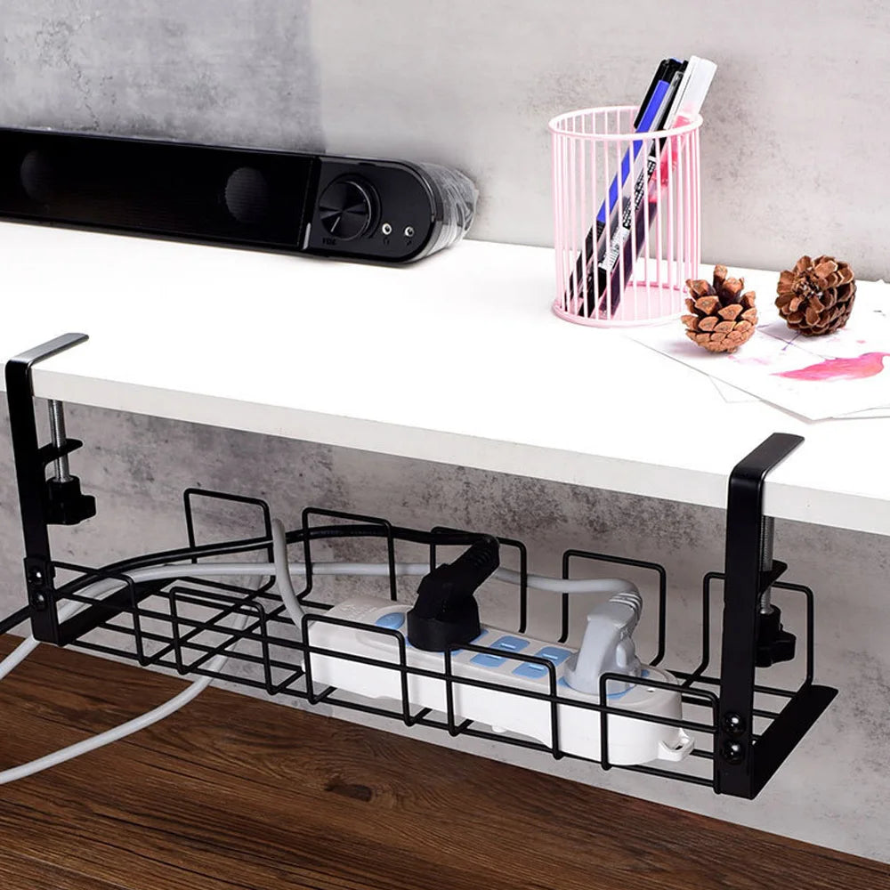 Cable Management Box Under Desk Cable Organizer Storage Shelf Desk Wire Management Cable Tray Under Desk No Drill Metal Rack For