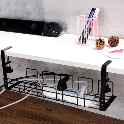 Cable Management Box Under Desk Cable Organizer Storage Shelf Desk Wire Management Cable Tray Under Desk No Drill Metal Rack For