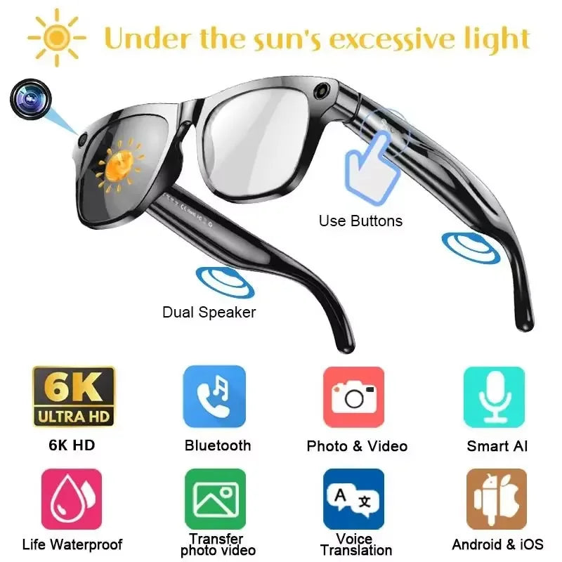 Lenovo 100MP Camera 8K HD Smart Glasses Chat GPT 260mAh Battery Bluetooth Call Voice Assistant Control Smart Glasses for Men