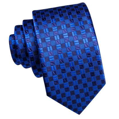 Hi-Tie Boy Silk Tie For Children Navy Blue Plaid Luxury Designer Handky Child Necktie 120CM Long 6CM Wide Fashion Student Tie