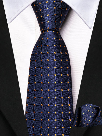 Hi-Tie Boy Silk Tie For Children Navy Blue Plaid Luxury Designer Handky Child Necktie 120CM Long 6CM Wide Fashion Student Tie