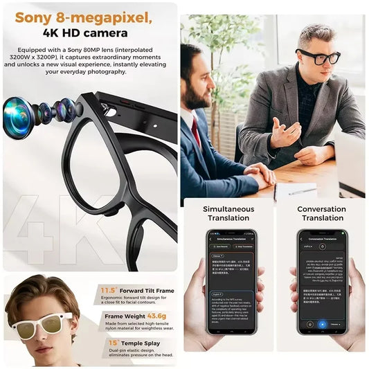 KULANNDER Smart AI Glasses 2026 M02 Ultra | 8MP Camera, 3600mAh, 120+ Languages, ChatGPT, 32GB