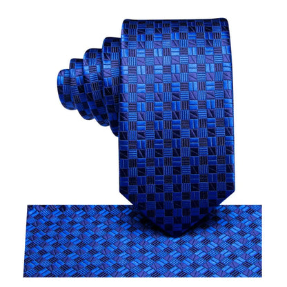 Hi-Tie Boy Silk Tie For Children Navy Blue Plaid Luxury Designer Handky Child Necktie 120CM Long 6CM Wide Fashion Student Tie