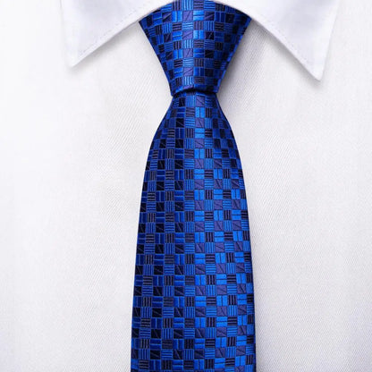 Hi-Tie Boy Silk Tie For Children Navy Blue Plaid Luxury Designer Handky Child Necktie 120CM Long 6CM Wide Fashion Student Tie