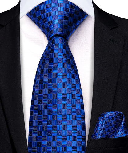 Hi-Tie Boy Silk Tie For Children Navy Blue Plaid Luxury Designer Handky Child Necktie 120CM Long 6CM Wide Fashion Student Tie