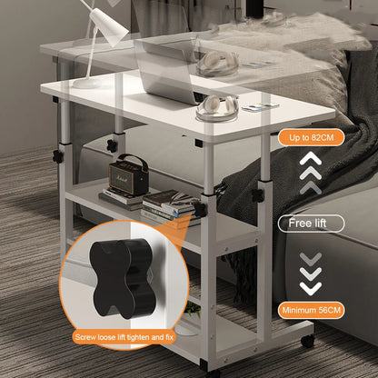 Small Office Desk Adjustable Height Side Mobile Stand Up Desk with Wheels  Portable Rolling Desks Laptop Computer Bedside