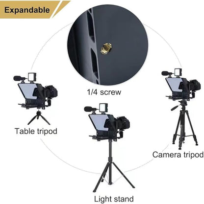 A10 Portable Teleprompter for Smartphones & DSLR Cameras with Phone Holder, Remote Control Ideal for Live Streaming, Interviews, Speeches & Video Production | Teleprompters - TrueDesk