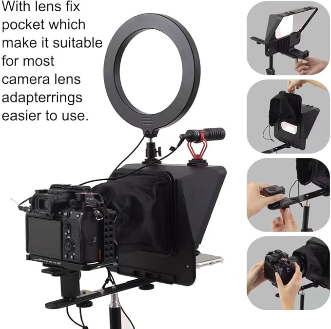 A10 Portable Teleprompter for Smartphones & DSLR Cameras with Phone Holder, Remote Control Ideal for Live Streaming, Interviews, Speeches & Video Production | Teleprompters - TrueDesk