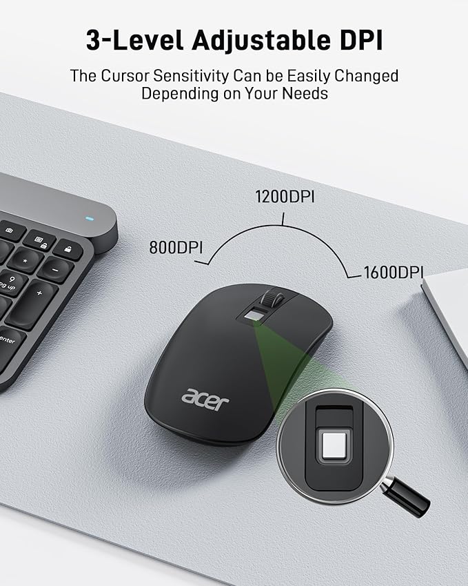 acer Computer Mouse Wireless, 2.4G Slim USB Wireless Mice with USB Receiver, Small Sized Hands, 800/1200/1600 Adjustable DPI Optical Laptop Mouse with 4 Buttons, Portable for Laptop, Desktop, PC | Mice - TrueDesk