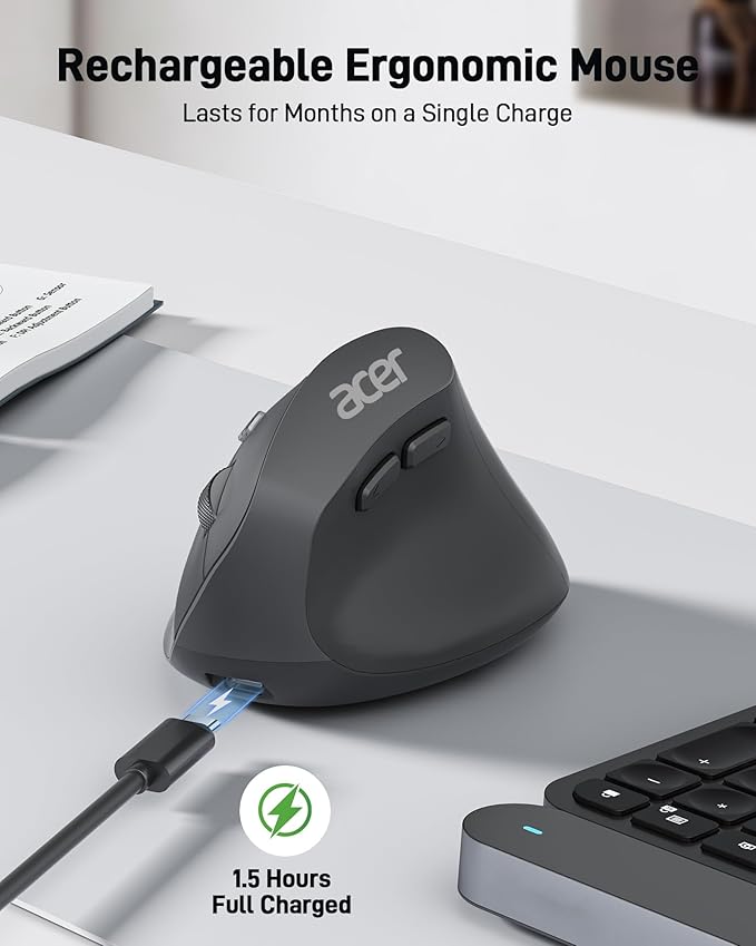 acer Ergonomic Mouse Wireless, Adjustable DPI Vertical Mouse 1000/1200/1600 with 6 Buttons, Rechargeable Ergo Mice, Medium to Large Sized Hands, 2.4GHz USB Receiver for Computer, Laptop, PC | Mice - TrueDesk