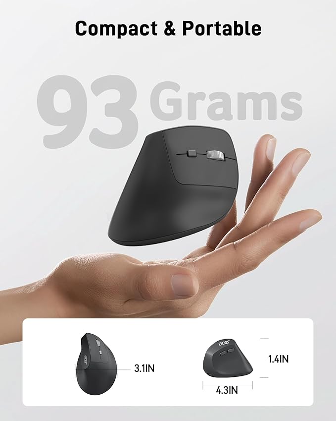 acer Ergonomic Mouse Wireless, Adjustable DPI Vertical Mouse 1000/1200/1600 with 6 Buttons, Rechargeable Ergo Mice, Medium to Large Sized Hands, 2.4GHz USB Receiver for Computer, Laptop, PC | Mice - TrueDesk