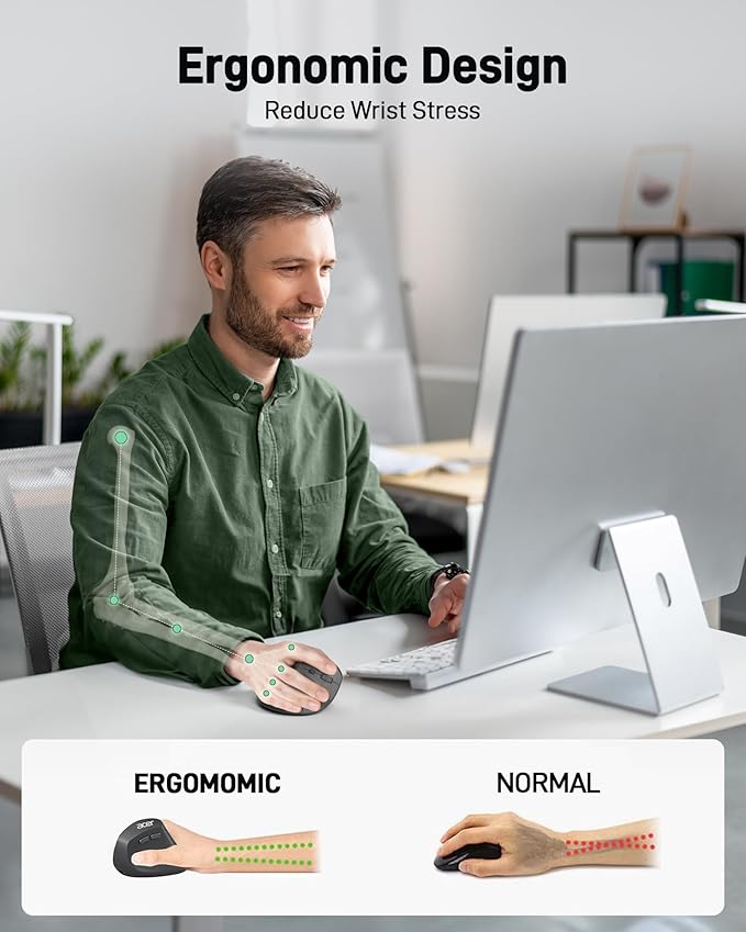 acer Ergonomic Mouse Wireless, Adjustable DPI Vertical Mouse 1000/1200/1600 with 6 Buttons, Rechargeable Ergo Mice, Medium to Large Sized Hands, 2.4GHz USB Receiver for Computer, Laptop, PC | Mice - TrueDesk