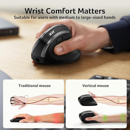 acer Ergonomic Mouse Wireless, Vertical Computer Mouse for Office, Ergo Mice Rechargeable for Medium to Large Sized Hands, 2.4GHz USB Receiver, 800/1200/1600 DPI, 6 Buttons for Laptop, PC and Desktop | Mice - TrueDesk