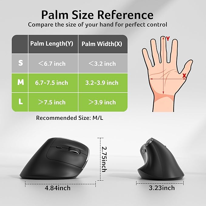 acer Ergonomic Mouse Wireless, Vertical Computer Mouse for Office, Ergo Mice Rechargeable for Medium to Large Sized Hands, 2.4GHz USB Receiver, 800/1200/1600 DPI, 6 Buttons for Laptop, PC and Desktop | Mice - TrueDesk