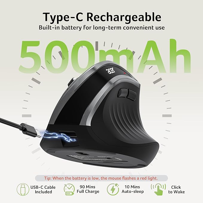 acer Ergonomic Mouse Wireless, Vertical Computer Mouse for Office, Ergo Mice Rechargeable for Medium to Large Sized Hands, 2.4GHz USB Receiver, 800/1200/1600 DPI, 6 Buttons for Laptop, PC and Desktop | Mice - TrueDesk
