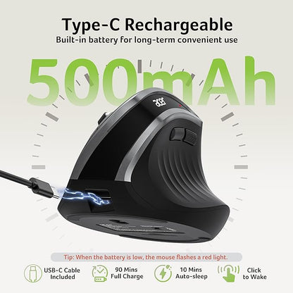acer Ergonomic Mouse Wireless, Vertical Computer Mouse for Office, Ergo Mice Rechargeable for Medium to Large Sized Hands, 2.4GHz USB Receiver, 800/1200/1600 DPI, 6 Buttons for Laptop, PC and Desktop | Mice - TrueDesk