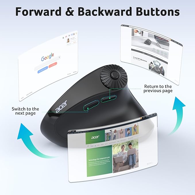 acer Ergonomic Mouse Wireless with Side Scroll Wheel, Bluetooth Mouse for Laptop(BT5.2+2.4GHz), Office Vertical Computer Mice, Small to Medium Sized Hands Ergo Mice, 8 Buttons for PC, MacBook Neo | Mice - TrueDesk