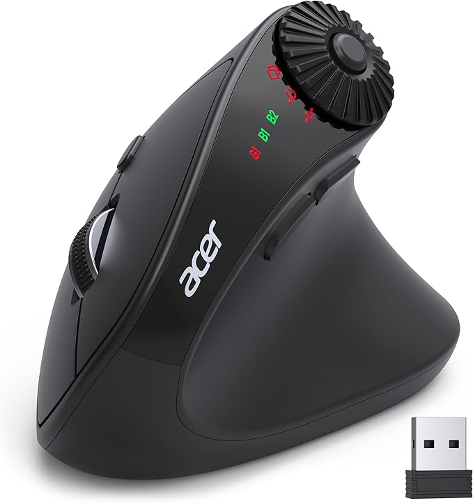 acer Ergonomic Mouse Wireless with Side Scroll Wheel, Bluetooth Mouse for Laptop(BT5.2+2.4GHz), Office Vertical Computer Mice, Small to Medium Sized Hands Ergo Mice, 8 Buttons for PC, MacBook Neo | Mice - TrueDesk