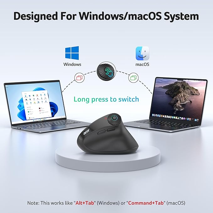 acer Ergonomic Mouse Wireless with Side Scroll Wheel, Bluetooth Mouse for Laptop(BT5.2+2.4GHz), Office Vertical Computer Mice, Small to Medium Sized Hands Ergo Mice, 8 Buttons for PC, MacBook Neo | Mice - TrueDesk