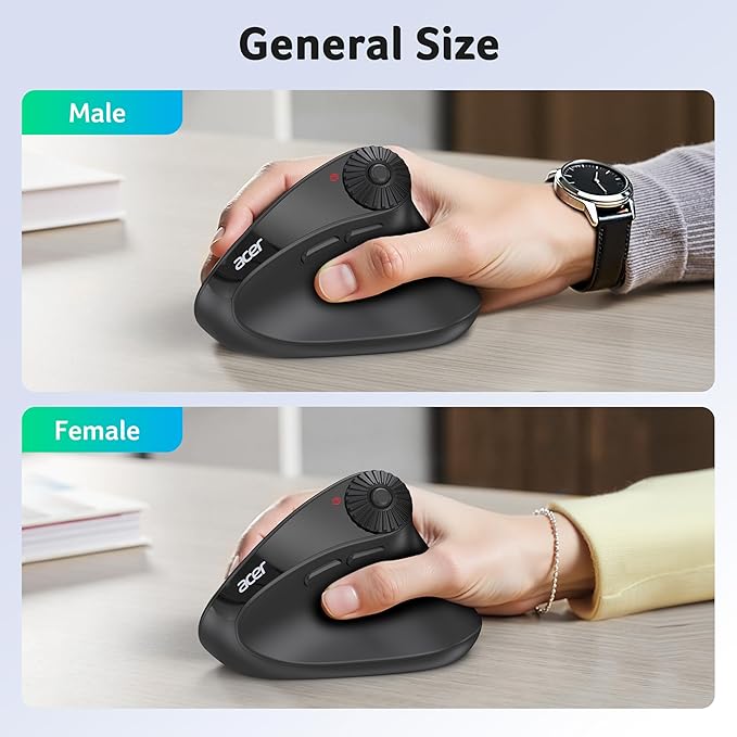 acer Ergonomic Mouse Wireless with Side Scroll Wheel, Bluetooth Mouse for Laptop(BT5.2+2.4GHz), Office Vertical Computer Mice, Small to Medium Sized Hands Ergo Mice, 8 Buttons for PC, MacBook Neo | Mice - TrueDesk