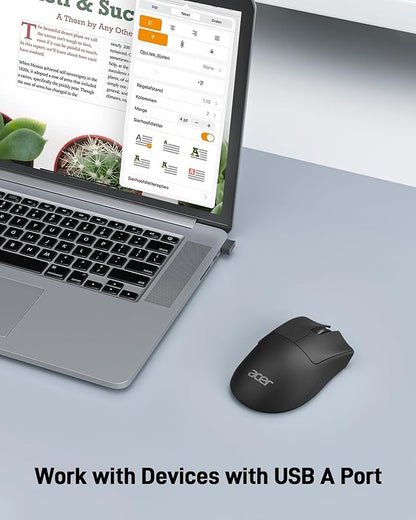 acer Wireless Mouse, 1200 DPI Computer Mouse for Laptop with 2.4GHz USB A Receiver, 5 Buttons Compatible for Windows, macOS, Android (Black) | Mice - TrueDesk
