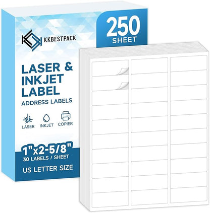 Address Labels for Printer 7500 Labels - 1" x 2 - 5/8", Mailing, Storage & Pantry Organization, Laser/Inkjet Compatible, 30 Per Page, 250 Sheets | Laser Inkjet Printer Labels - TrueDesk
