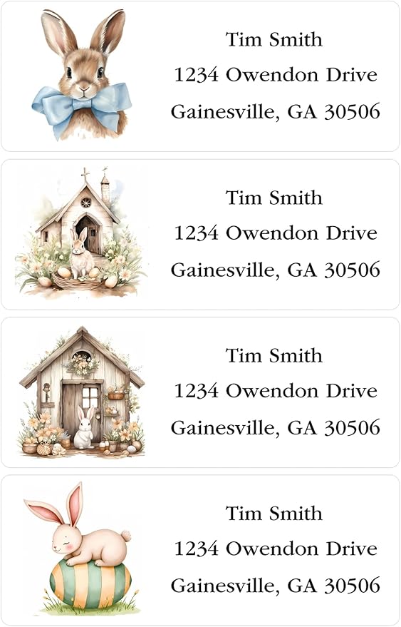 Address Labels Personalized Return Address Labels, 2.6" x 1" Easter Bunny Custom Mailing Label for Envelopes (30 - 1200) Customized Self Adhesive Stickers Printable Mail Envelope Adress Label, White | Address Labels - TrueDesk