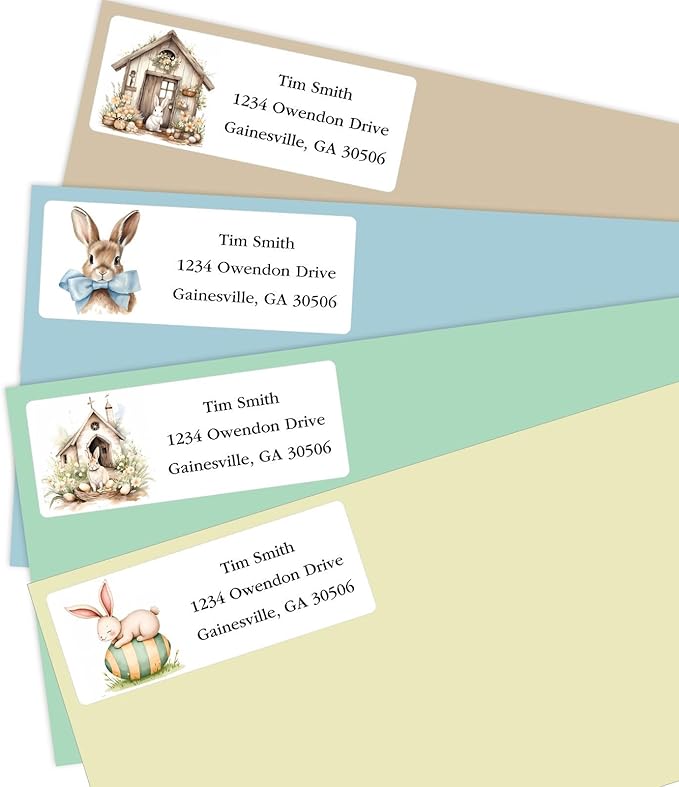 Address Labels Personalized Return Address Labels, 2.6" x 1" Easter Bunny Custom Mailing Label for Envelopes (30 - 1200) Customized Self Adhesive Stickers Printable Mail Envelope Adress Label, White | Address Labels - TrueDesk